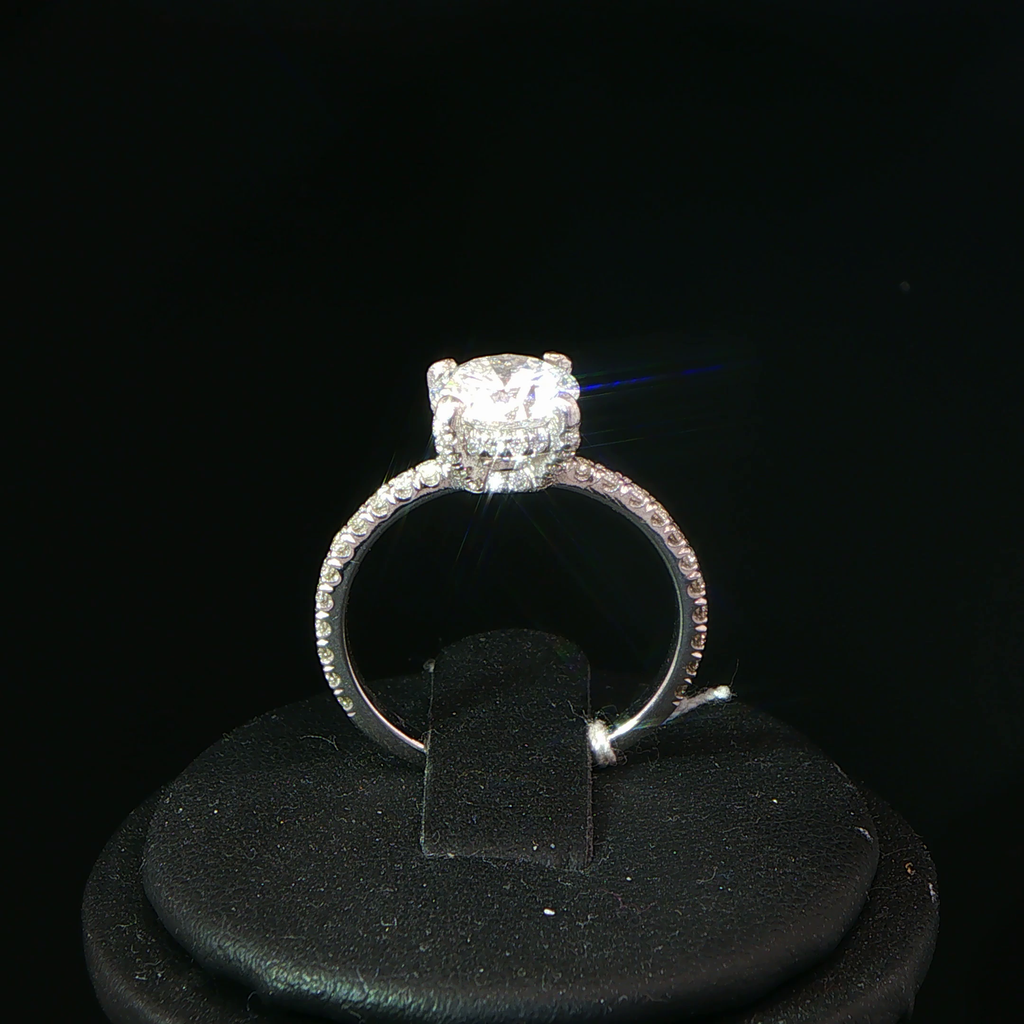 Round Diamond Engagement Ring with Pavé Band in White Gold
