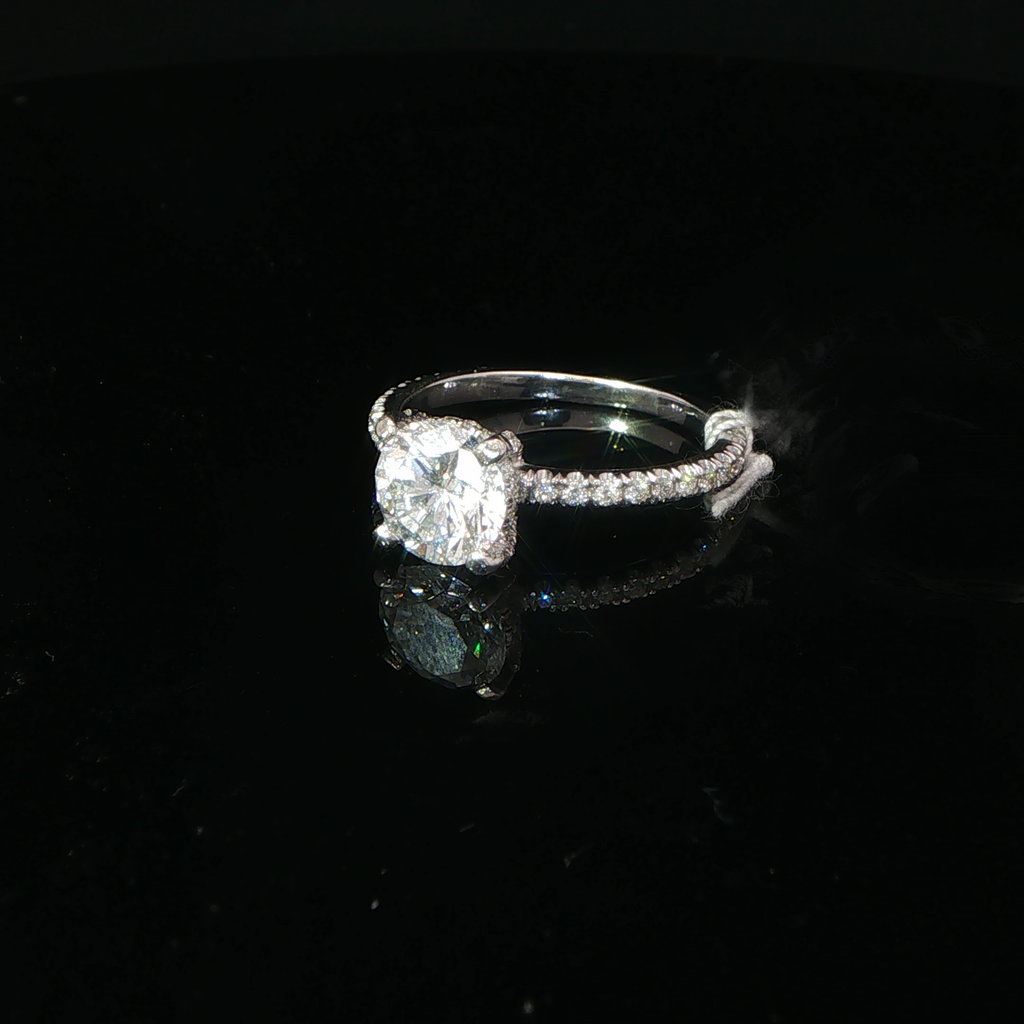 Round Diamond Engagement Ring with Pavé Band in White Gold