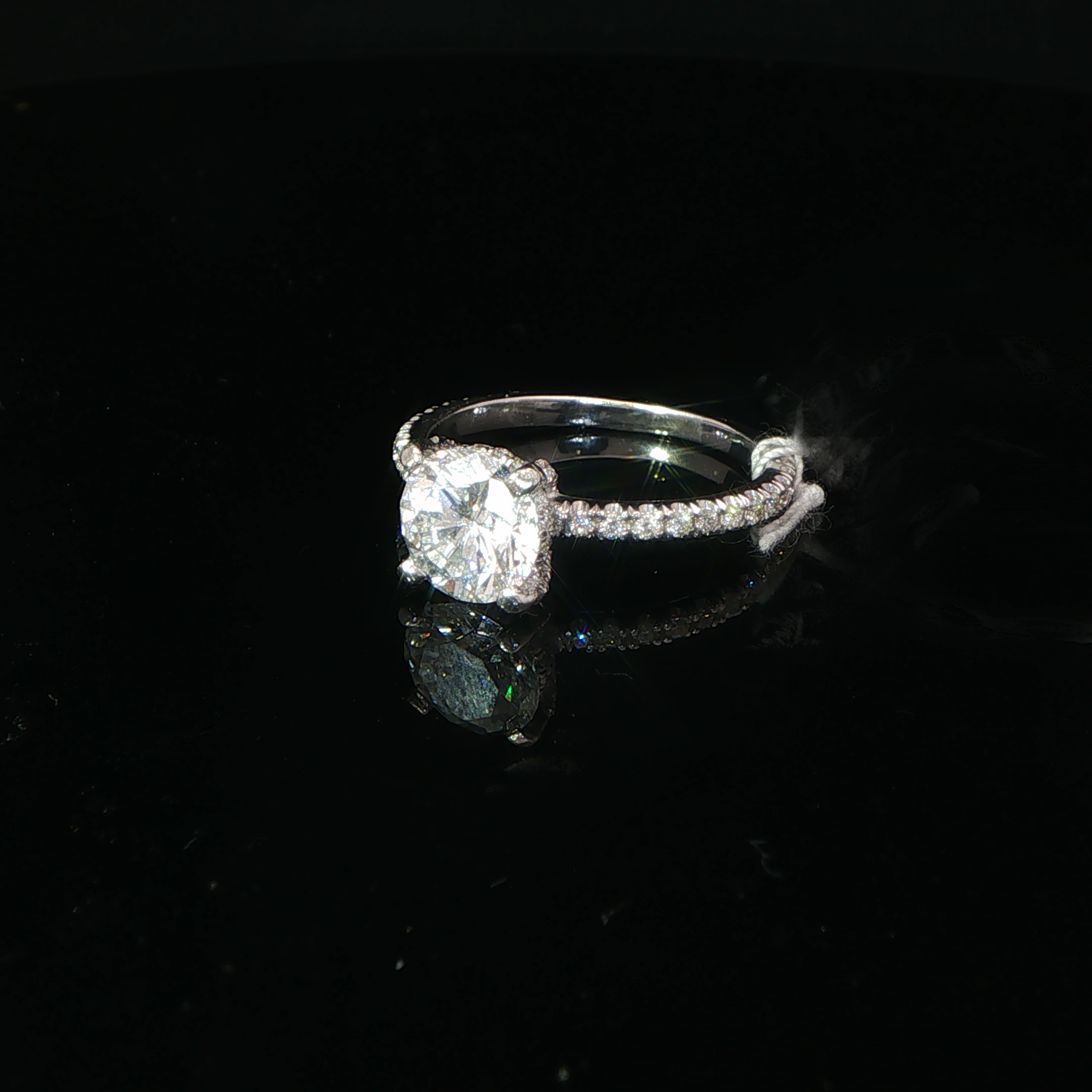 Round Diamond Engagement Ring with Pavé Band in White Gold