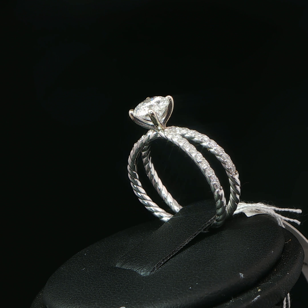 White Gold Twisted Cable Diamond Solitaire Ring