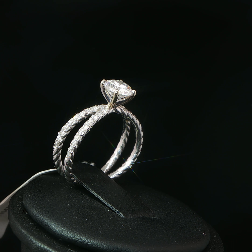White Gold Twisted Cable Diamond Solitaire Ring
