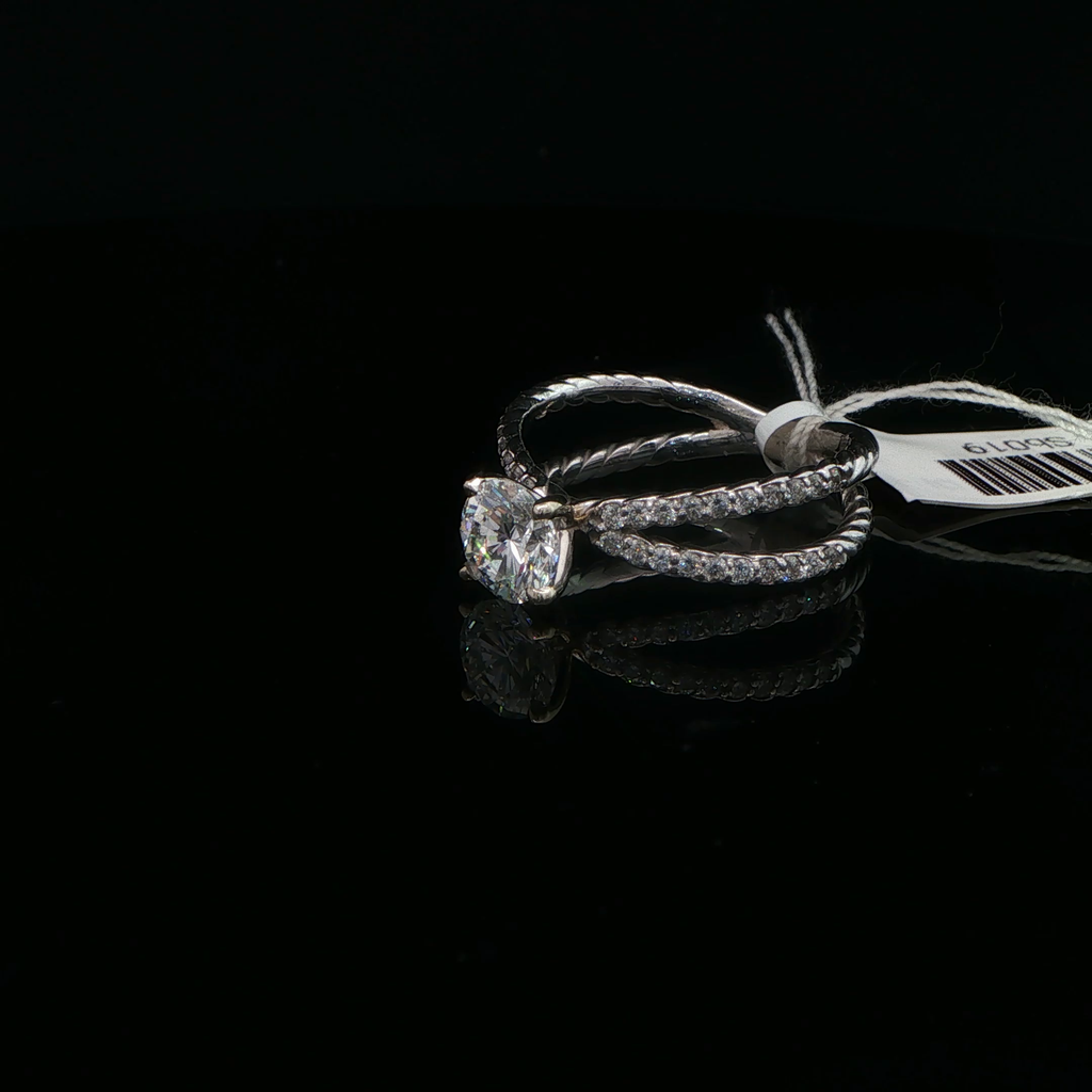 White Gold Twisted Cable Diamond Solitaire Ring