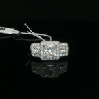 Palladium Three-Stone Princess Diamond Halo Ring