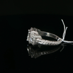 Palladium Three-Stone Princess Diamond Halo Ring