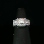 Palladium Three-Stone Princess Diamond Halo Ring