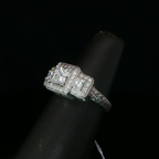 Palladium Three-Stone Princess Diamond Halo Ring