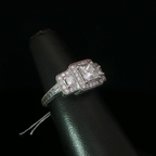 Palladium Three-Stone Princess Diamond Halo Ring