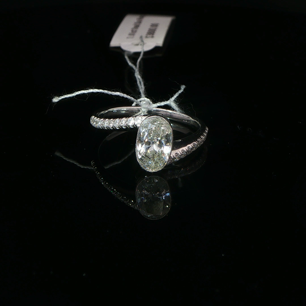 Oval Bezel-Set Diamond Bypass Ring in 14k White Gold