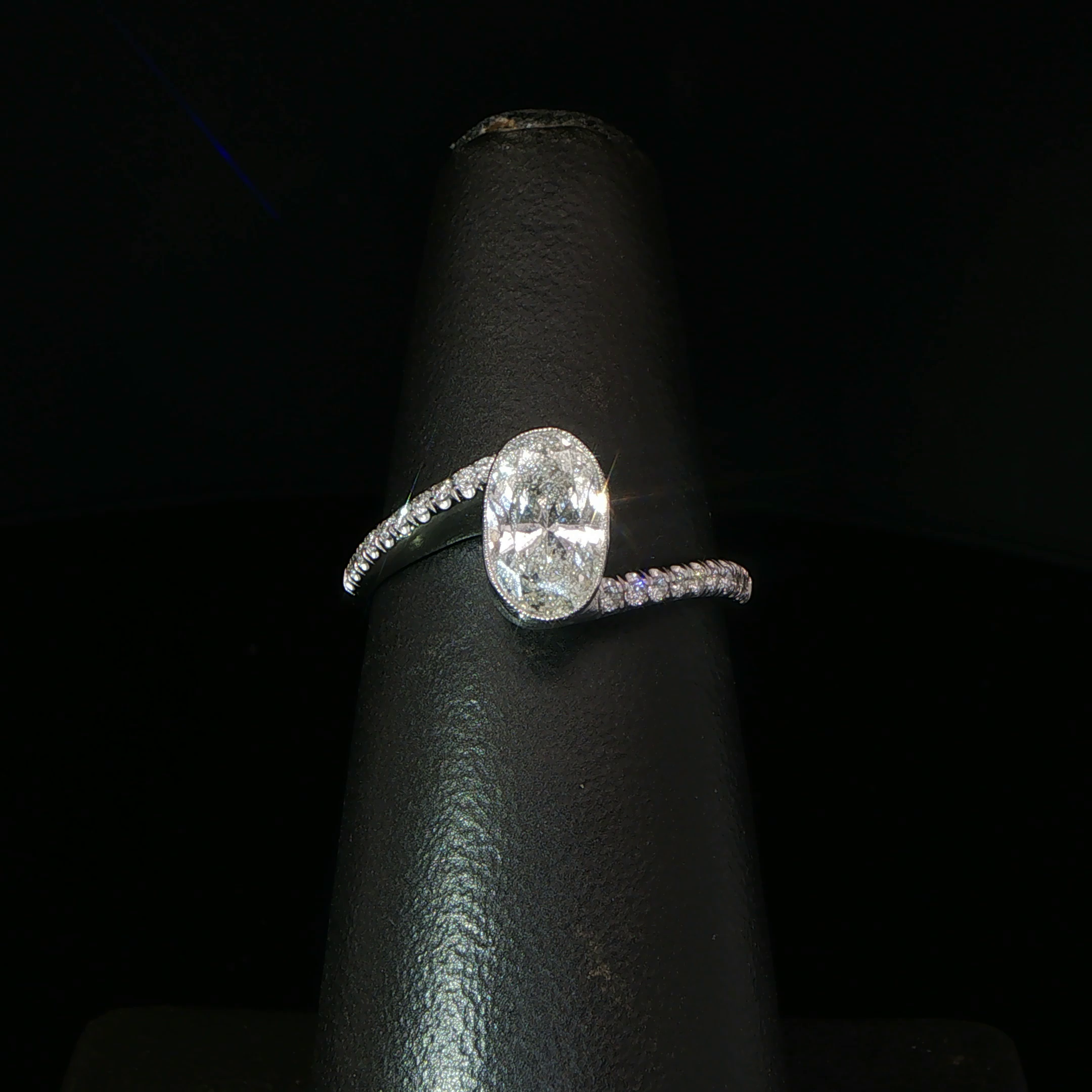 Oval Bezel-Set Diamond Bypass Ring in 14k White Gold