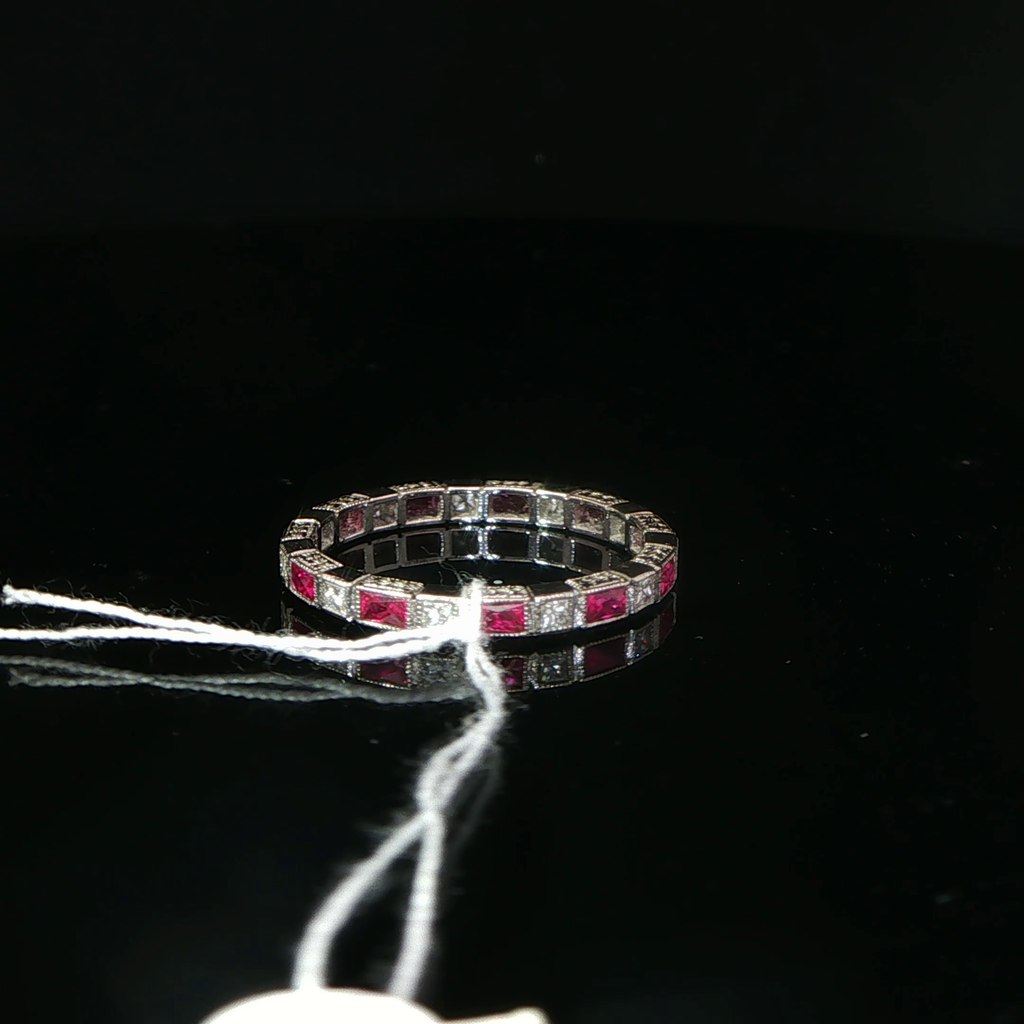 Alternating Ruby and Diamond White Gold Eternity Ring