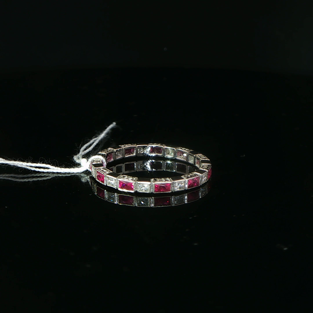Alternating Ruby and Diamond White Gold Eternity Ring