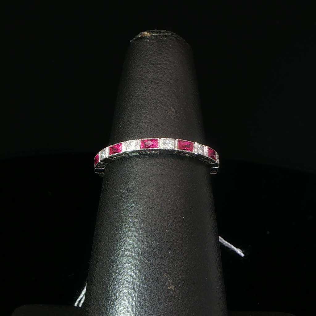 Alternating Ruby and Diamond White Gold Eternity Ring