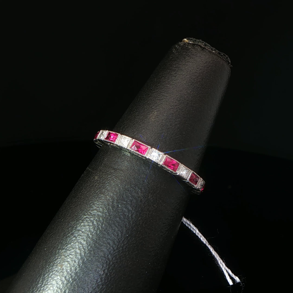 Alternating Ruby and Diamond White Gold Eternity Ring