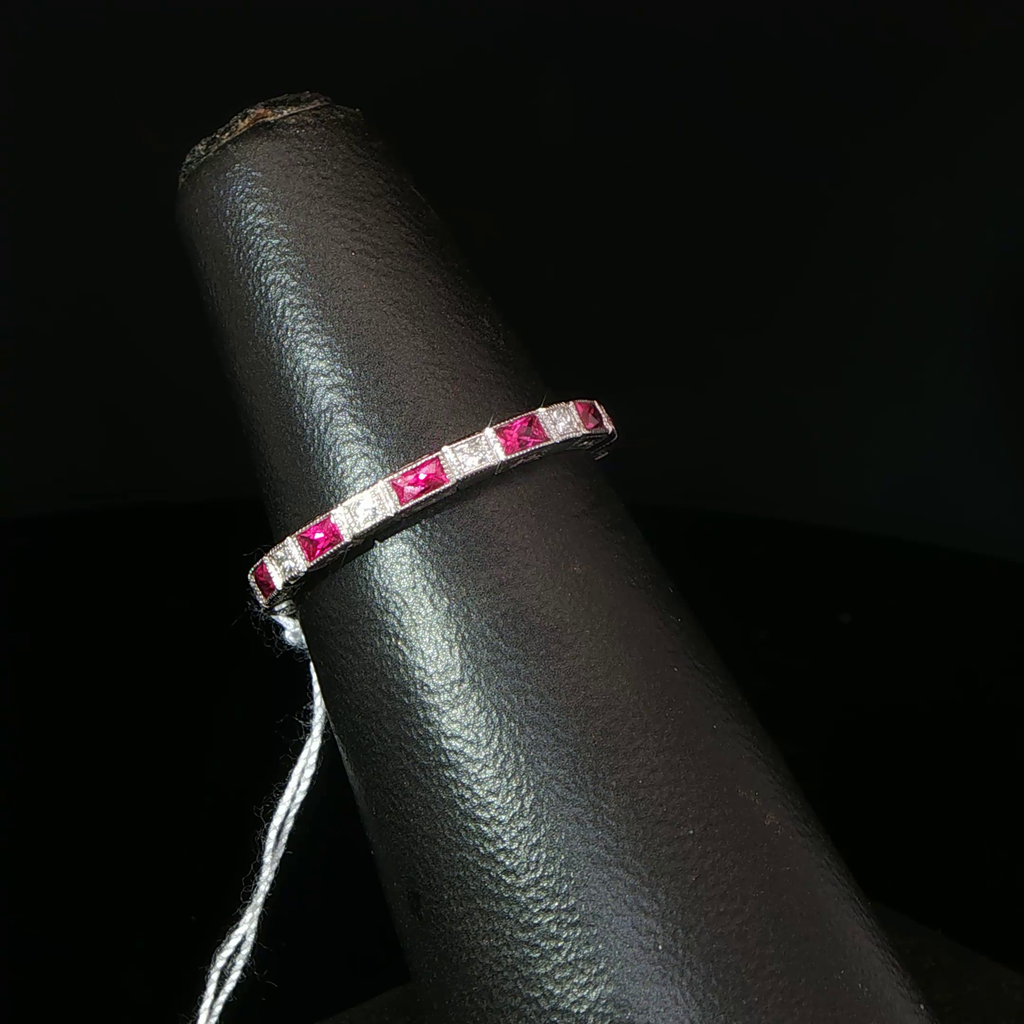 Alternating Ruby and Diamond White Gold Eternity Ring