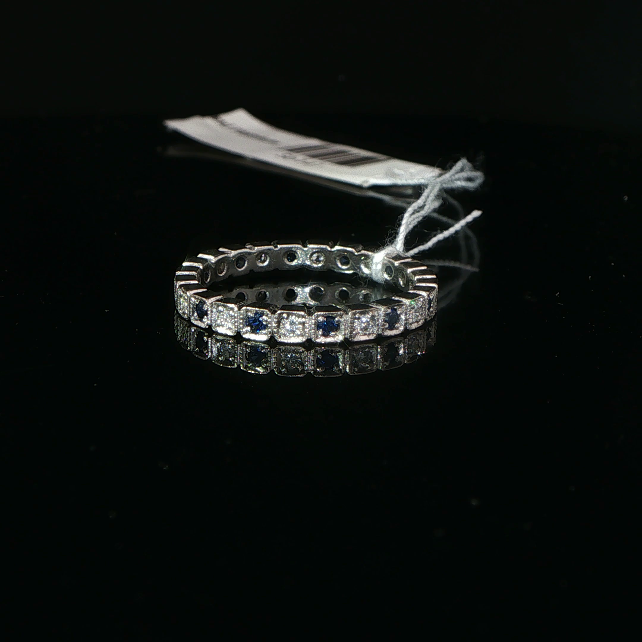 Alternating Deep Blue Sapphire And Diamond Eternity Ring in Platinum