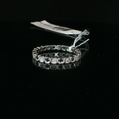 Alternating Deep Blue Sapphire And Diamond Eternity Ring in Platinum