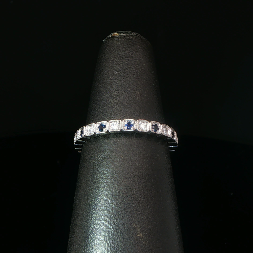 Alternating Deep Blue Sapphire And Diamond Eternity Ring in Platinum