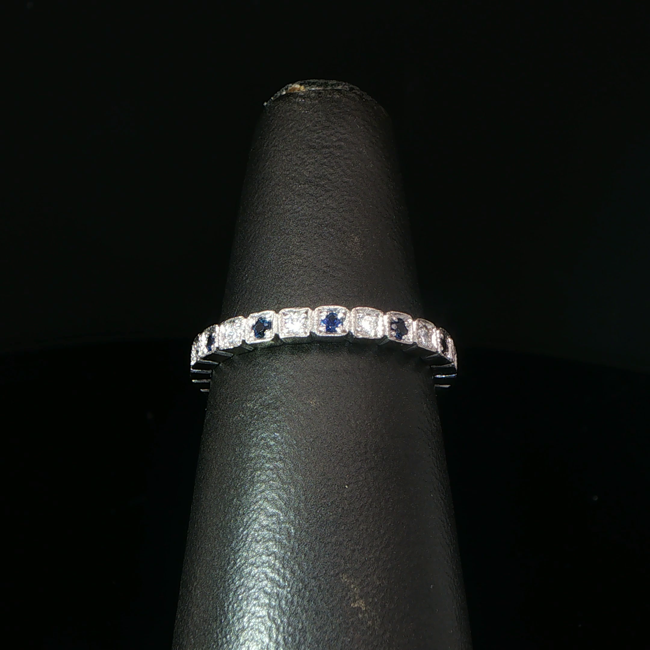 Alternating Deep Blue Sapphire And Diamond Eternity Ring in Platinum