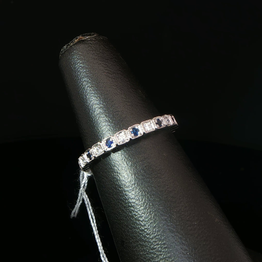 Alternating Deep Blue Sapphire And Diamond Eternity Ring in Platinum