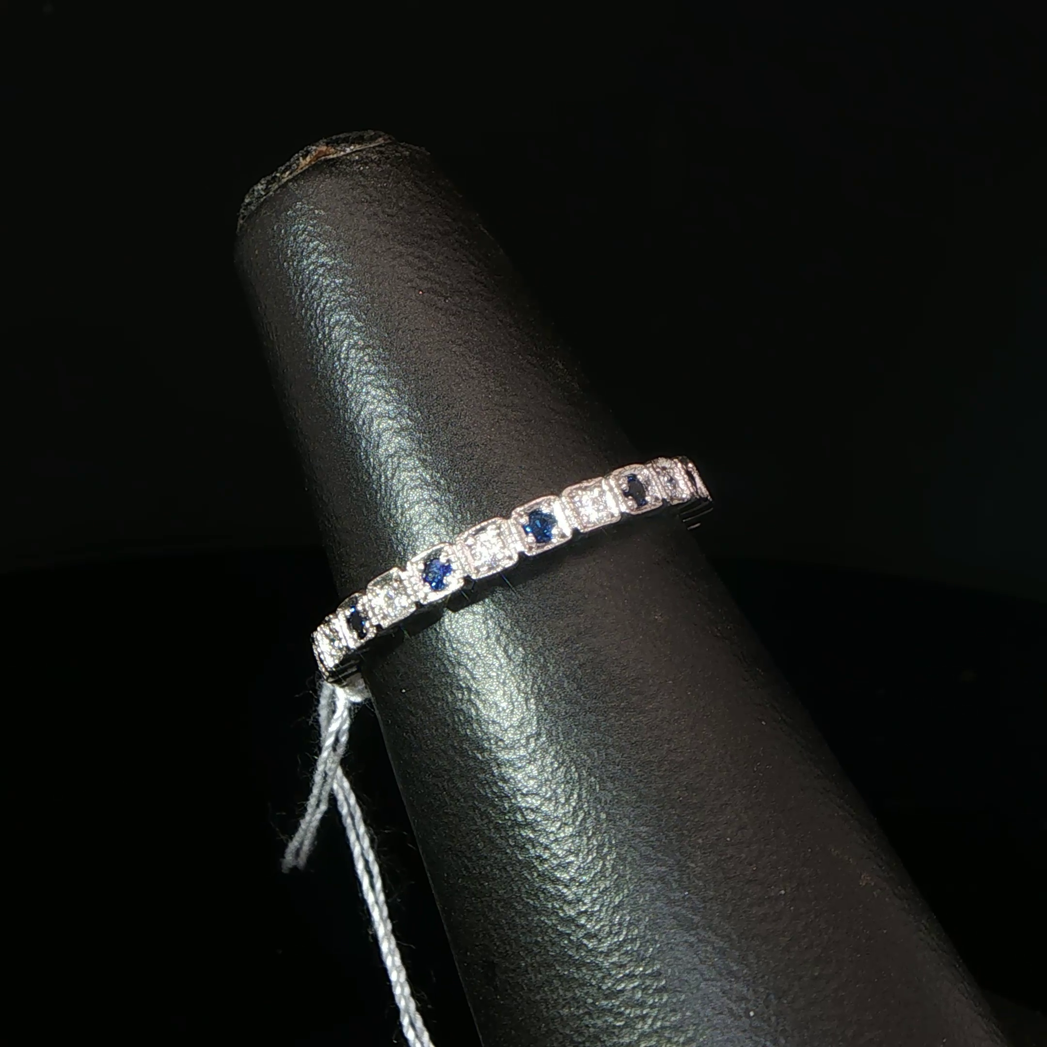 Alternating Deep Blue Sapphire And Diamond Eternity Ring in Platinum