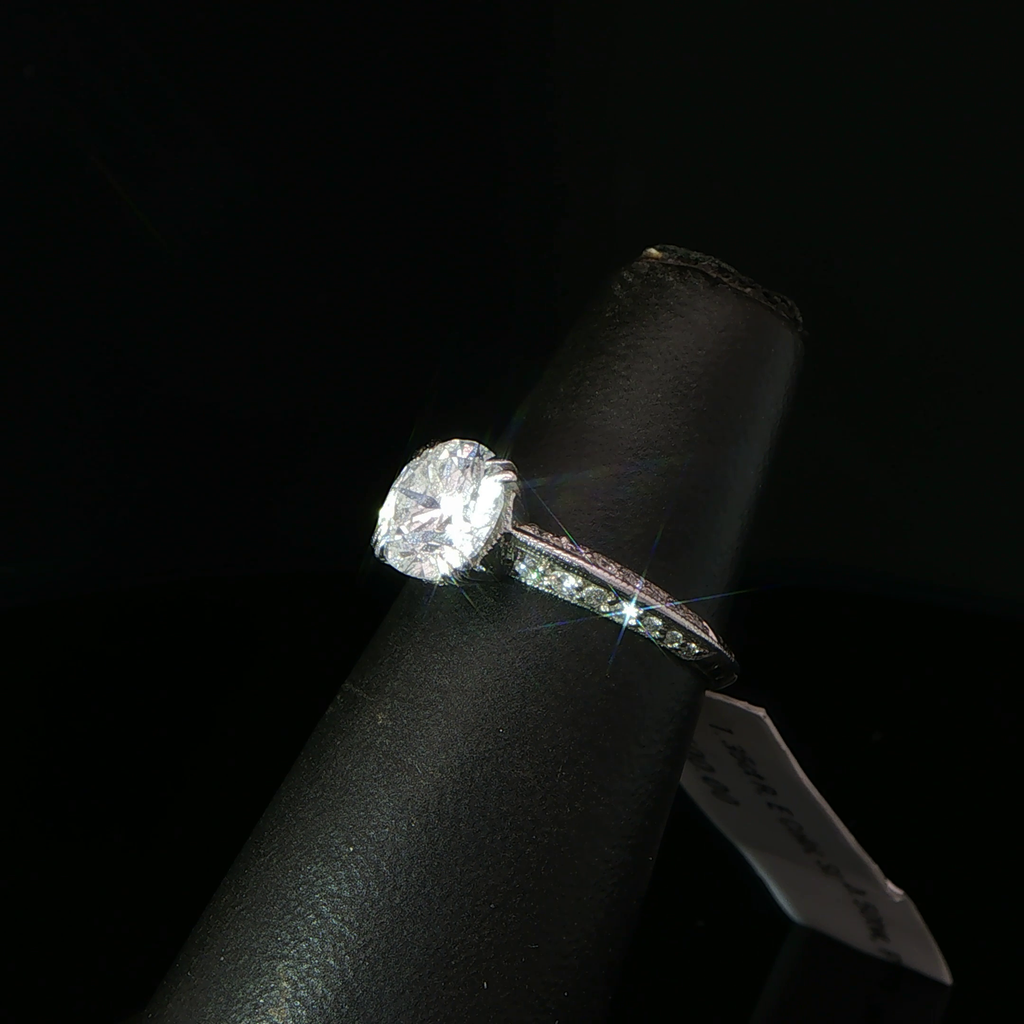 Round Diamond Solitaire Ring with Accented Platinum Band