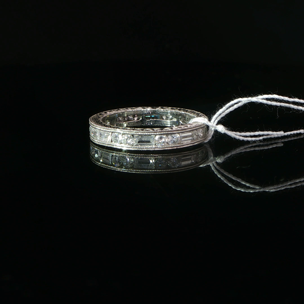 Alternating Round and Baguette Diamond Eternity Ring in Platinum