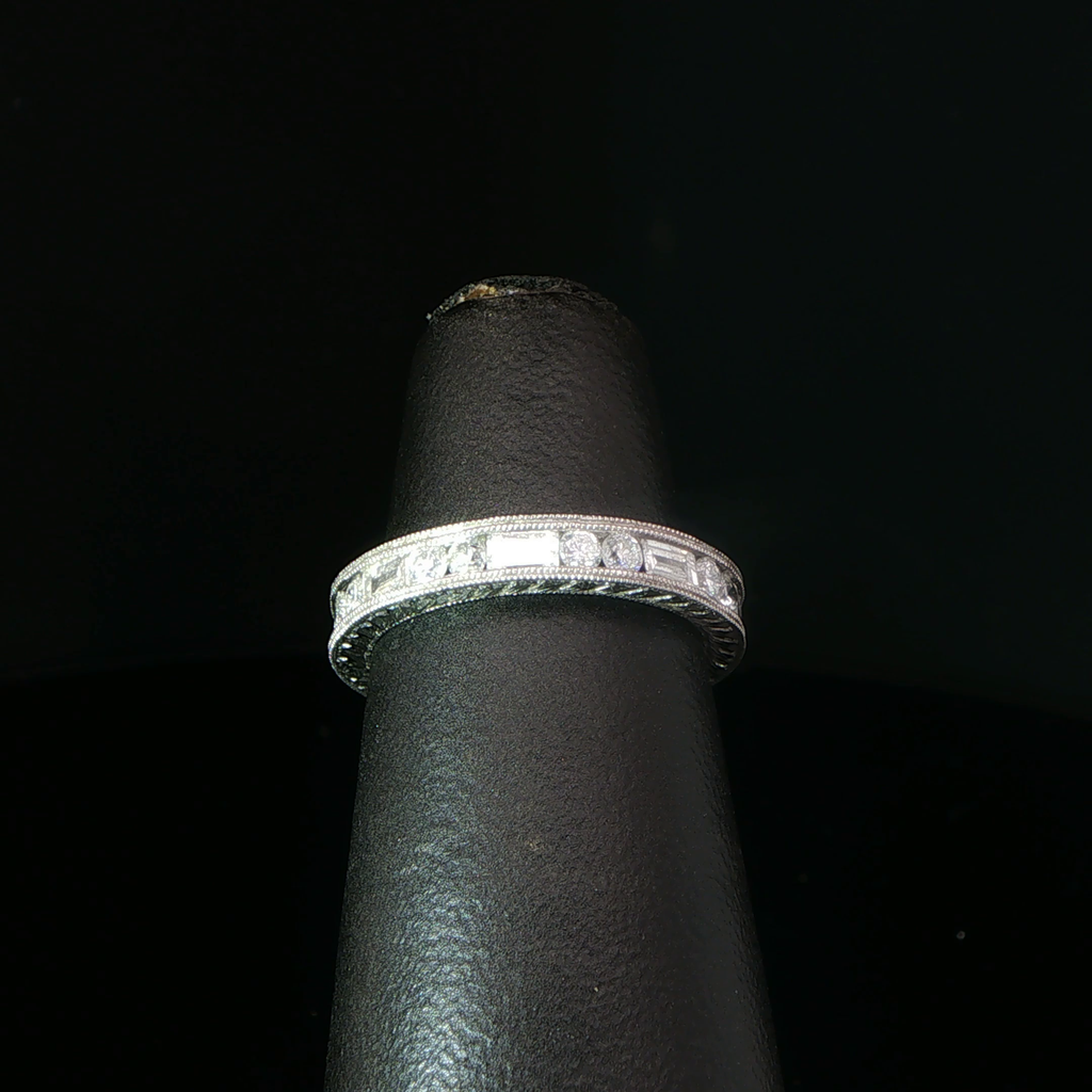 Alternating Round and Baguette Diamond Eternity Ring in Platinum
