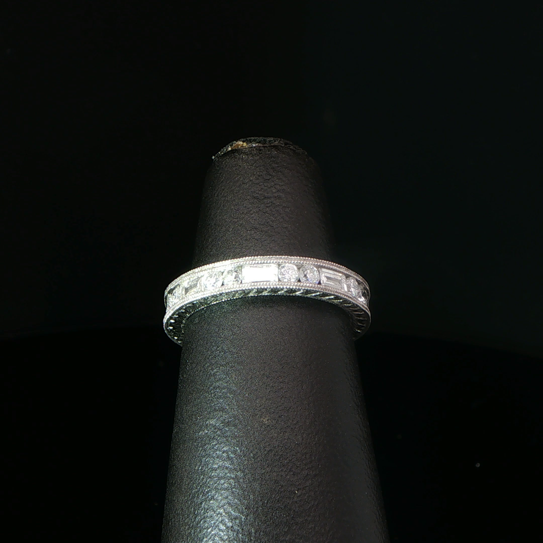 Alternating Round and Baguette Diamond Eternity Ring in Platinum
