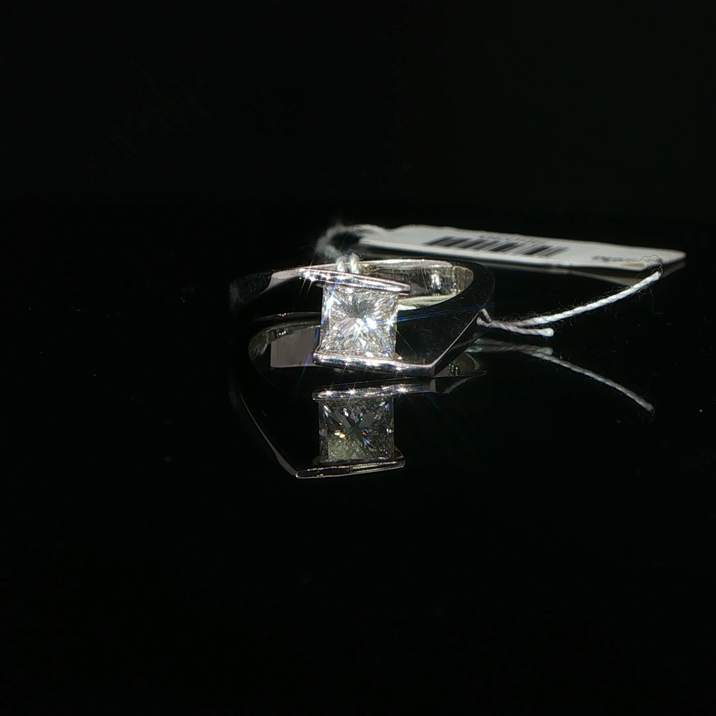 Princess Cut Diamond Bypass Solitaire Ring in White Gold