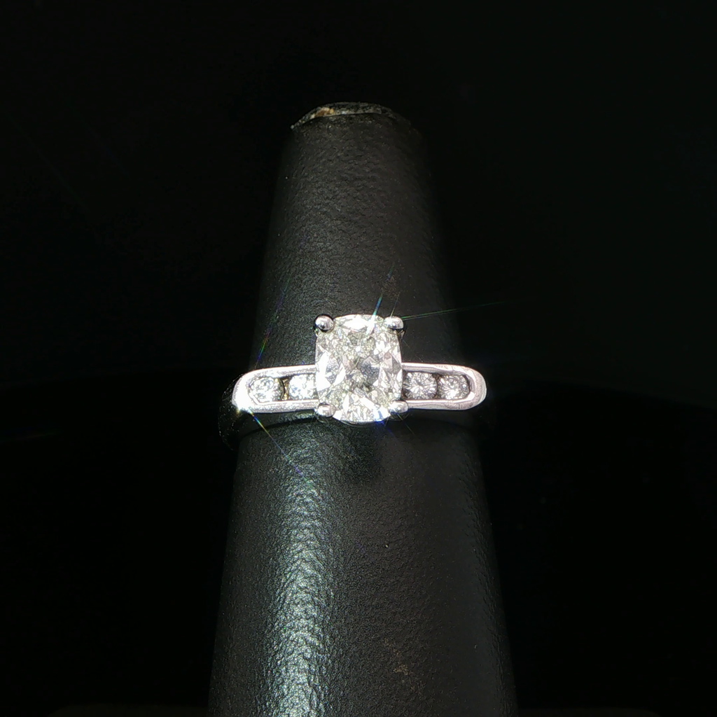 14k White Gold Diamond Engagement Ring with Channel Set Accents