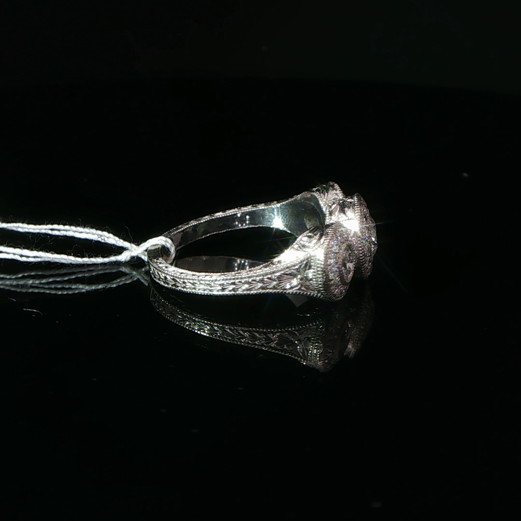 Three-Stone Diamond Halo Ring in Palladium