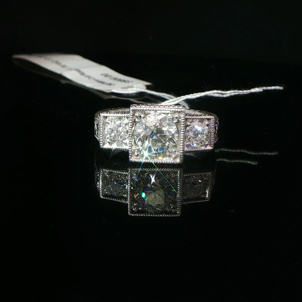 Vintage-Style Three-Stone Diamond Ring in 14k White Gold