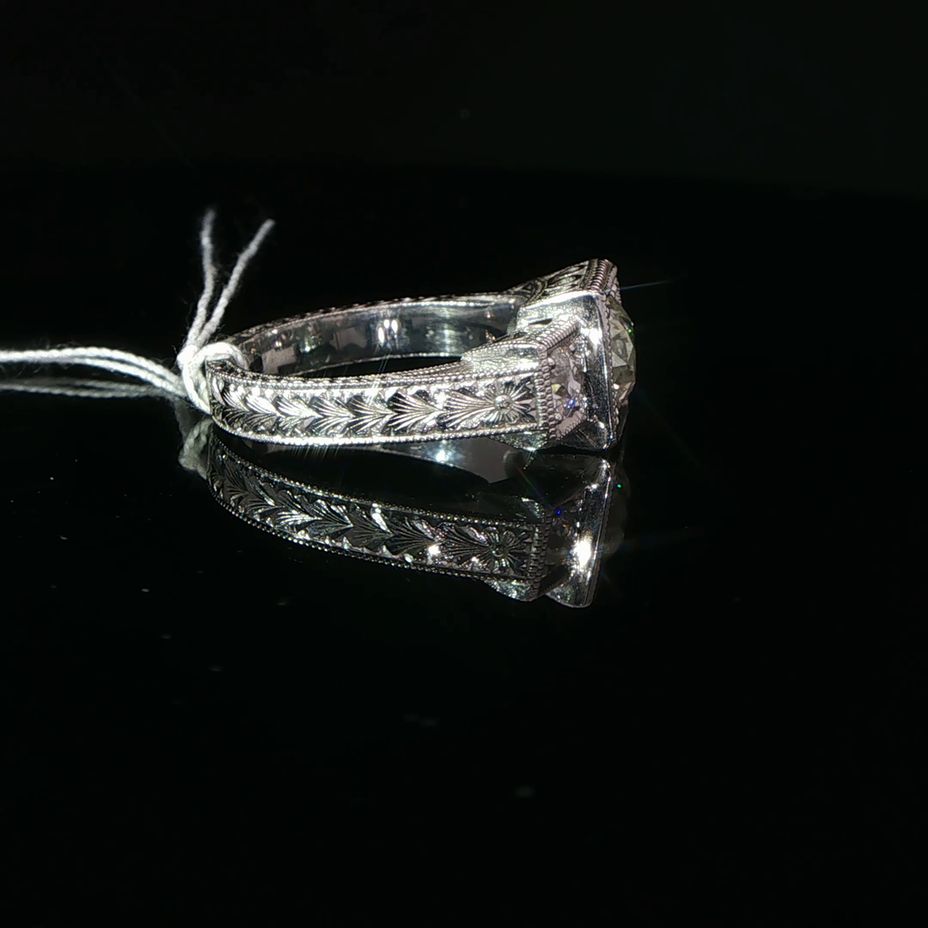 Vintage-Style Three-Stone Diamond Ring in 14k White Gold