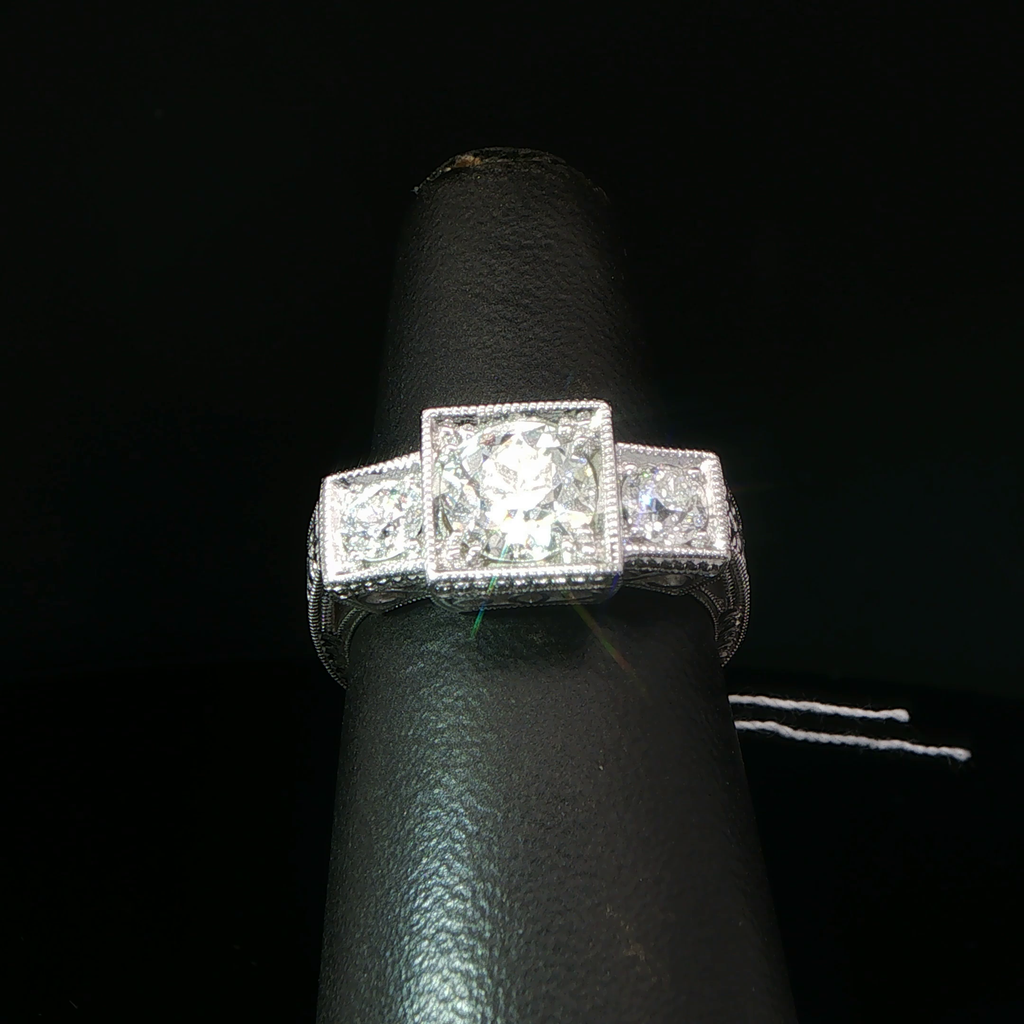 Vintage-Style Three-Stone Diamond Ring in 14k White Gold