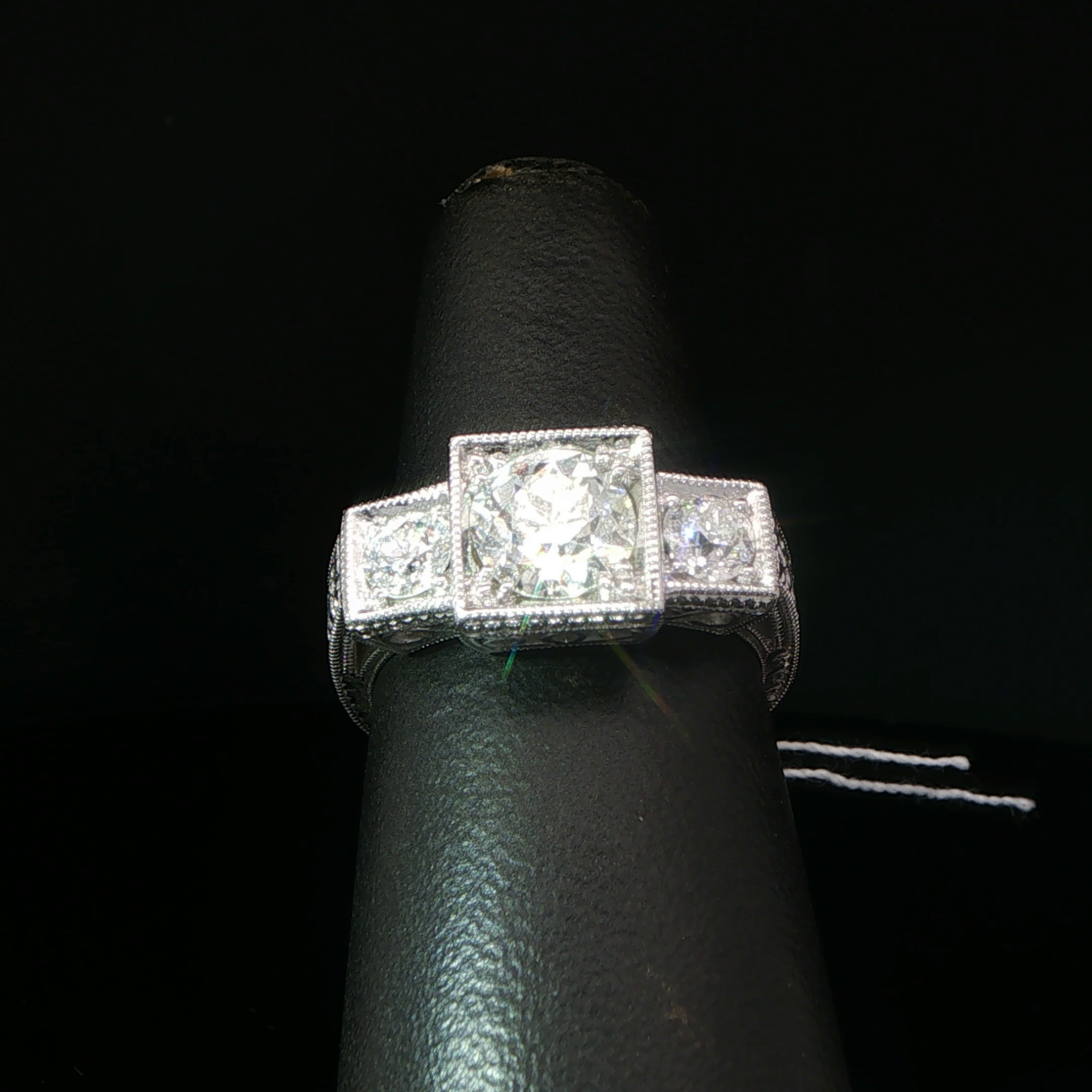 Vintage-Style Three-Stone Diamond Ring in 14k White Gold