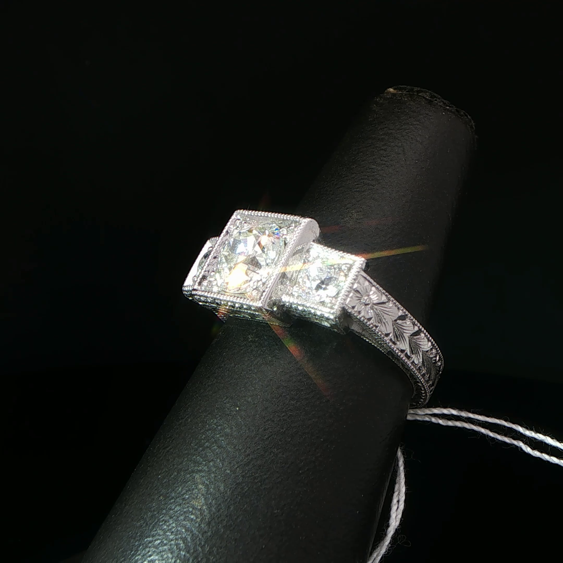 Vintage-Style Three-Stone Diamond Ring in 14k White Gold