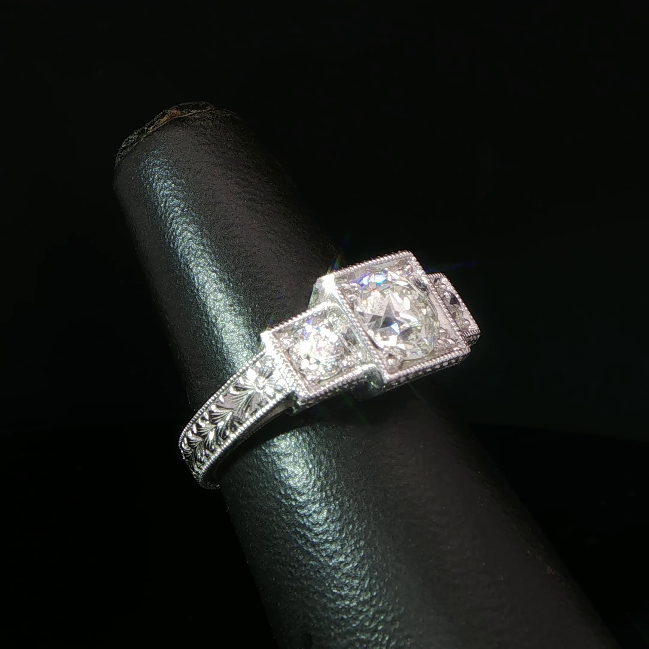 Vintage-Style Three-Stone Diamond Ring in 14k White Gold