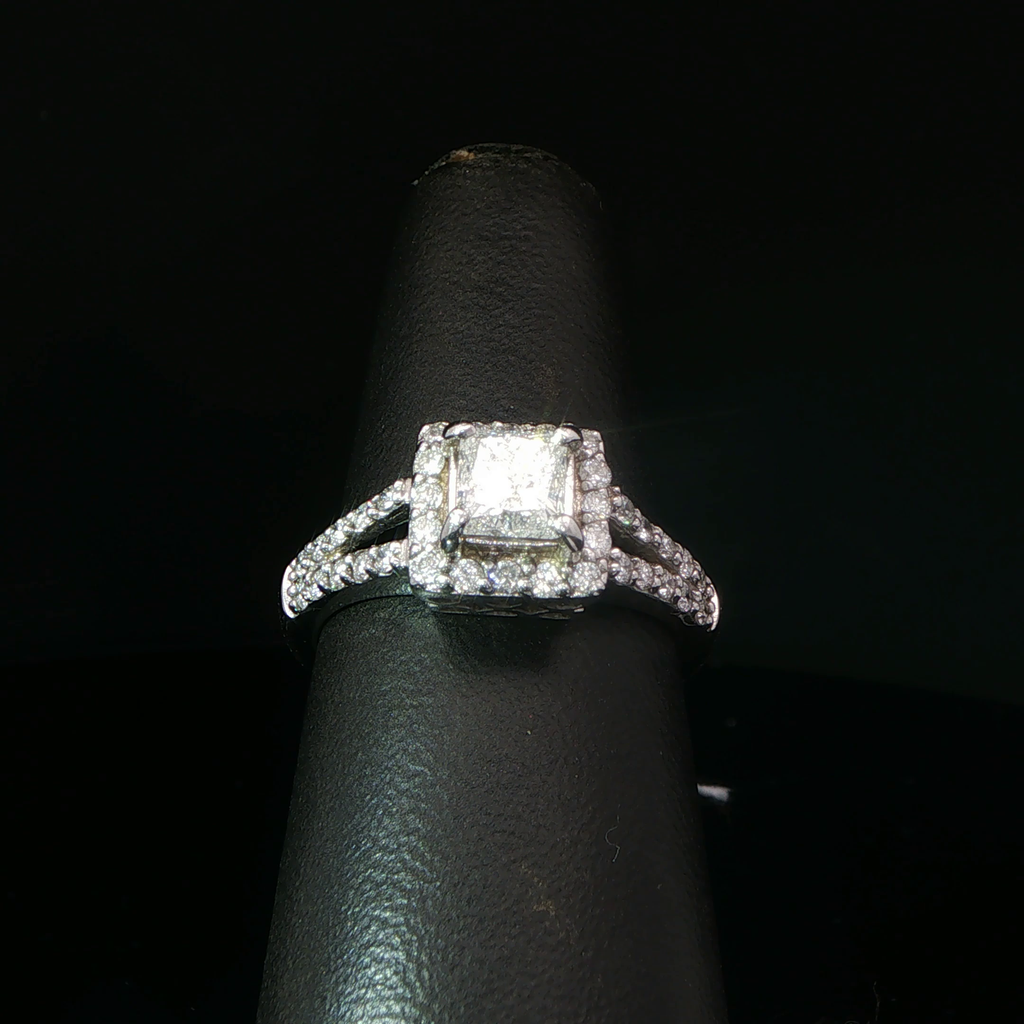 Princess Cut Diamond Halo Engagement Ring in 14K White Gold