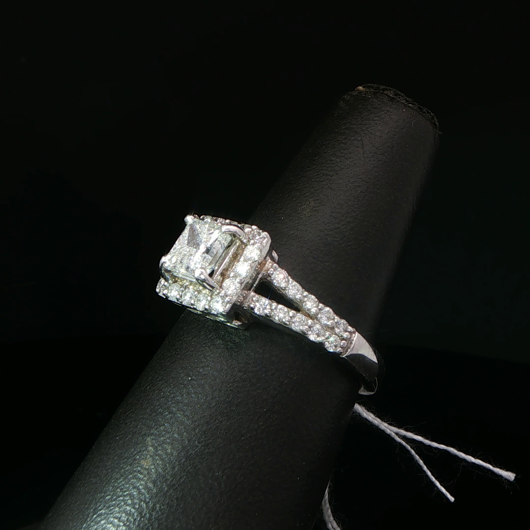 Princess Cut Diamond Halo Engagement Ring in 14K White Gold