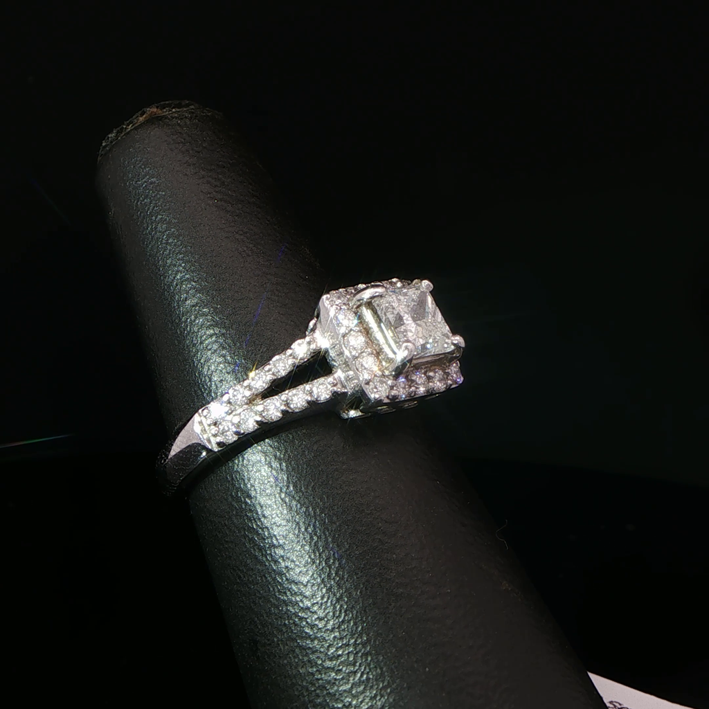 Princess Cut Diamond Halo Engagement Ring in 14K White Gold