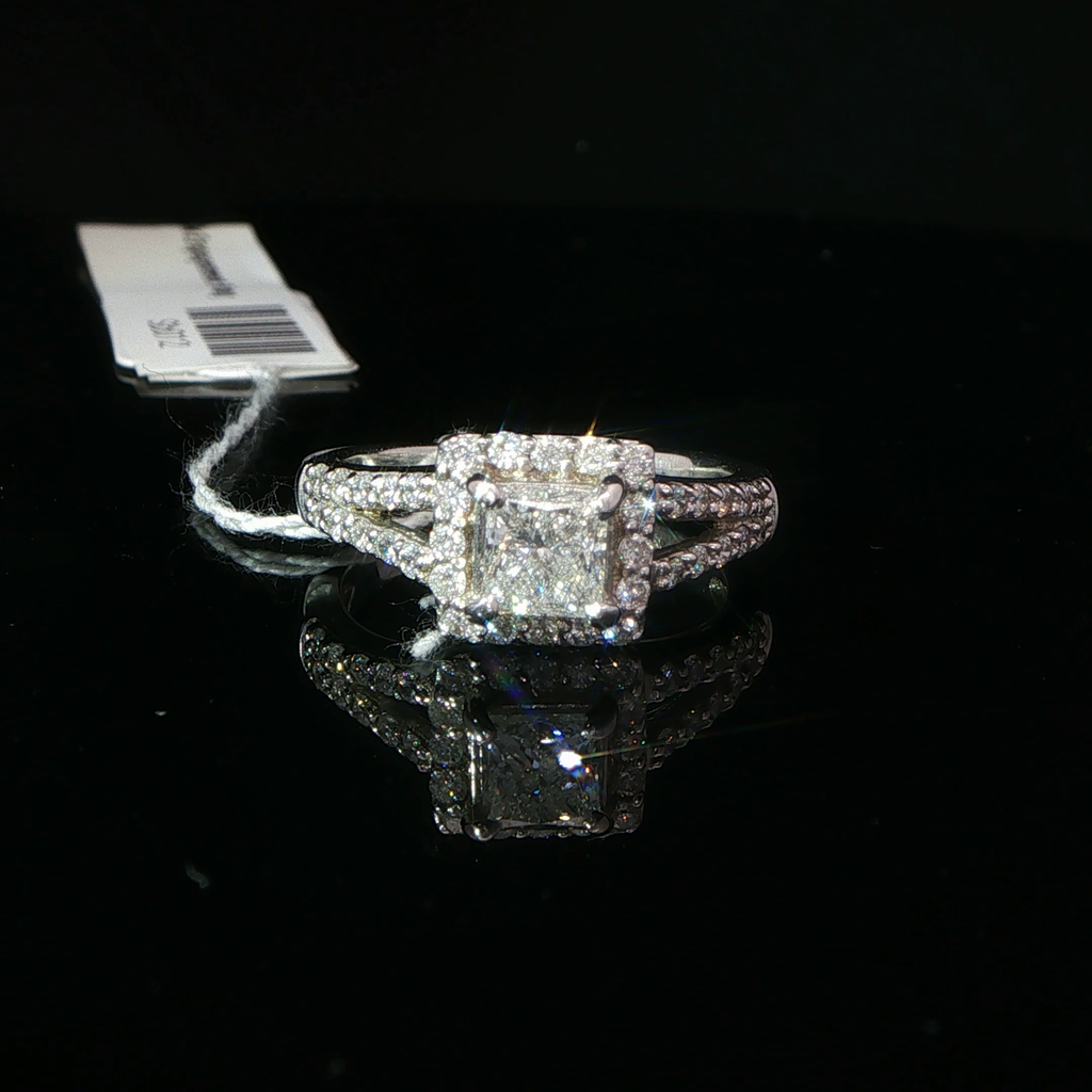Princess Cut Diamond Halo Engagement Ring in 14K White Gold