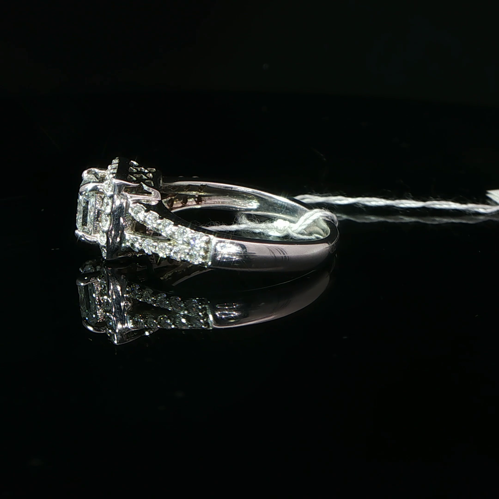 Princess Cut Diamond Halo Engagement Ring in 14K White Gold