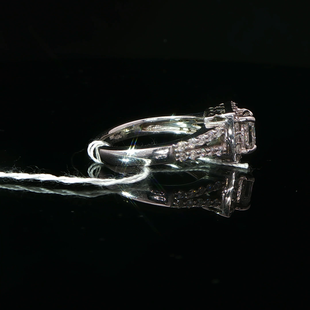Princess Cut Diamond Halo Engagement Ring in 14K White Gold