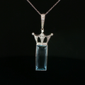 Aquamarine Crown Charm Necklace in 18k White Gold