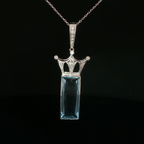Aquamarine Crown Charm Necklace in 18k White Gold