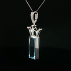 Aquamarine Crown Charm Necklace in 18k White Gold
