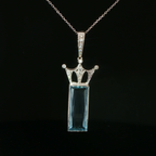 Aquamarine Crown Charm Necklace in 18k White Gold