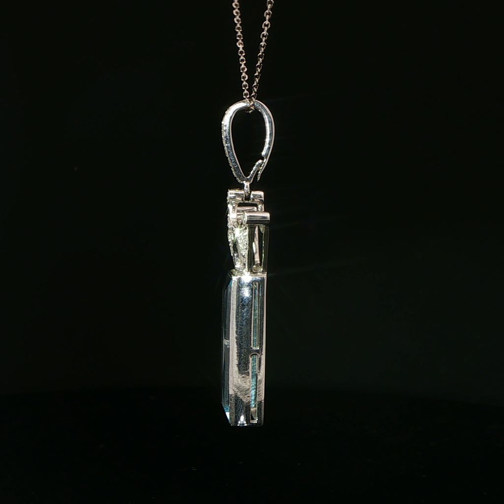 Aquamarine Crown Charm Necklace in 18k White Gold