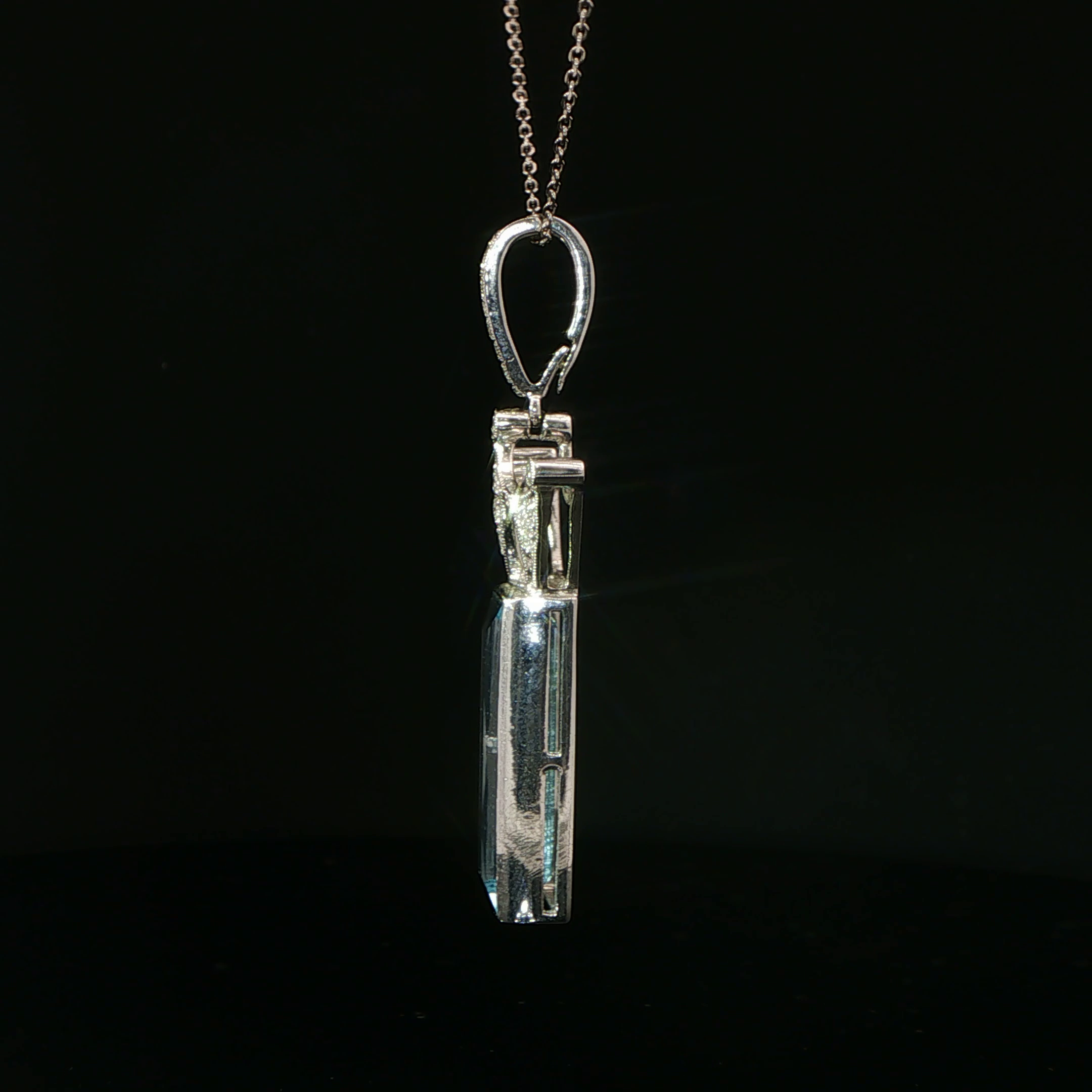 Aquamarine Crown Charm Necklace in 18k White Gold