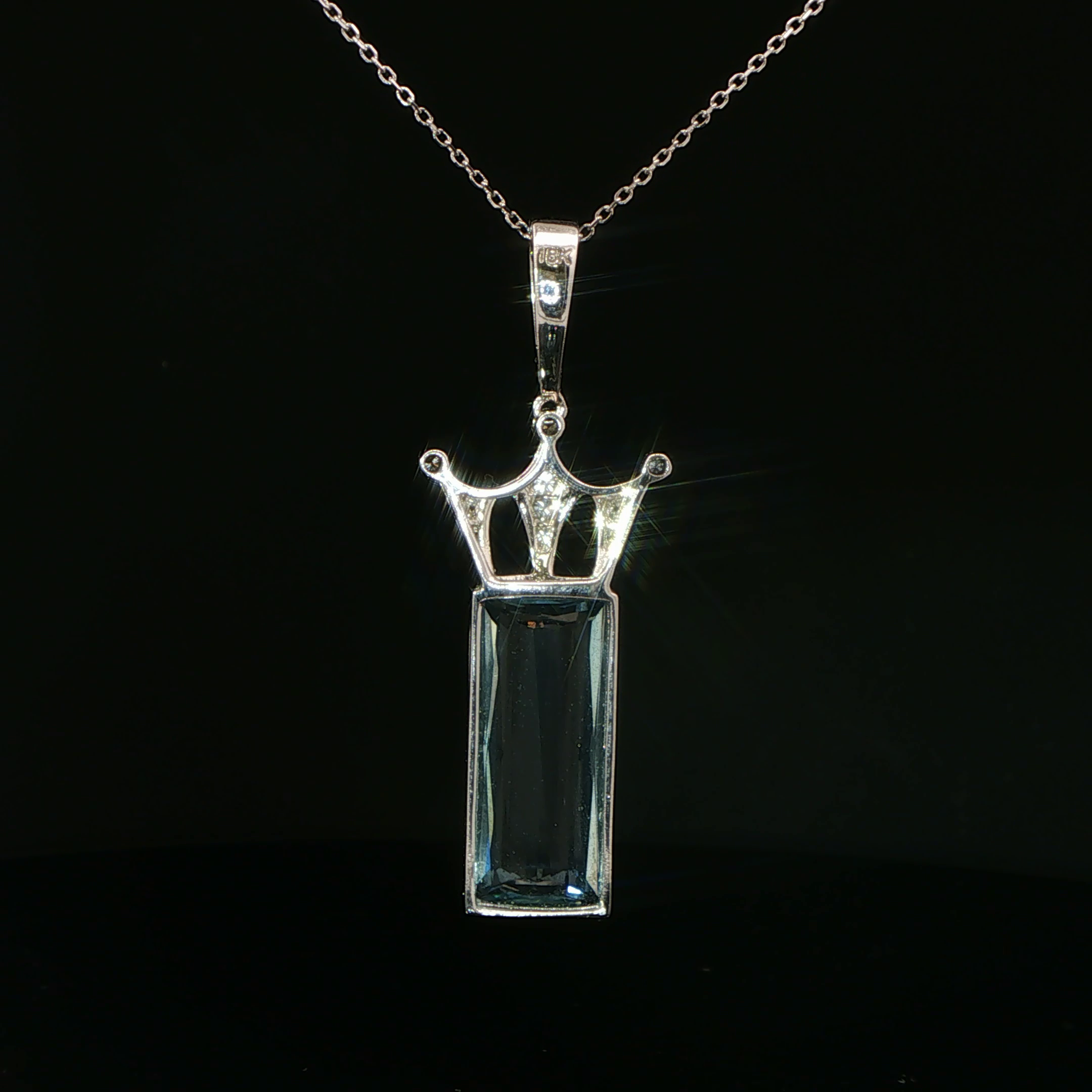 Aquamarine Crown Charm Necklace in 18k White Gold